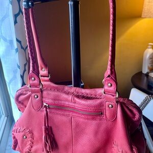 Moto style leather shoulder bag